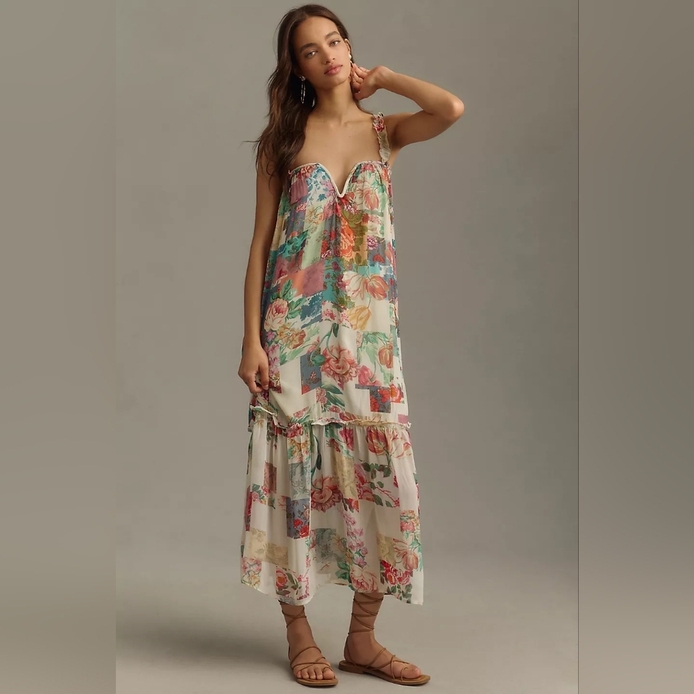 By Anthropologie Chiffon Smock Midi Dress NWT